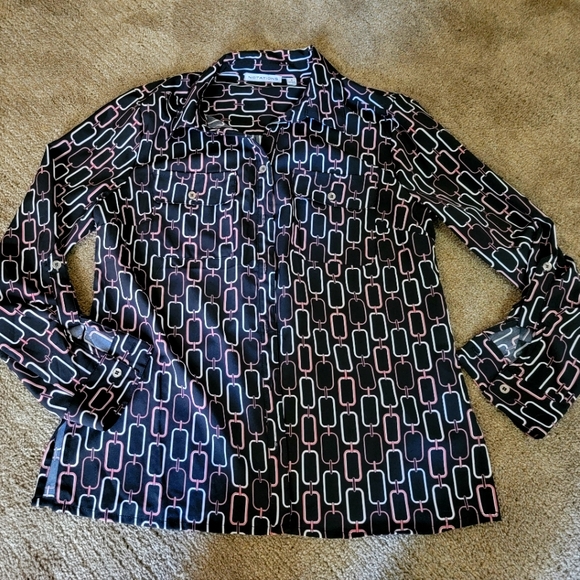Notations Other - Notations Black and Pink Geometric Womens Work Shirt Sz Sm.